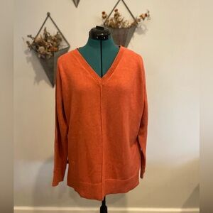 Tahari Rust Orange Knit Sweater Women's Size M Oversized V-neck Pullover